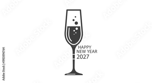 Champagne Glass with Bubbles and Text.