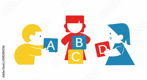 Children playing with alphabet blocks.