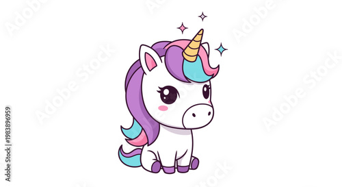 Cute Cartoon Unicorn with Colorful Mane.