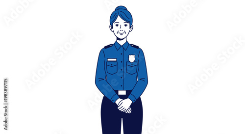 Female police officer in uniform standing.