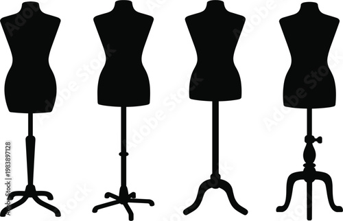 Tailor mannequin silhouette set for fashion design dressmaking and garment display boutique shop branding vector