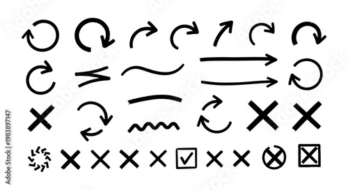 hand drawn arrow icons and symbols set black and white design elements