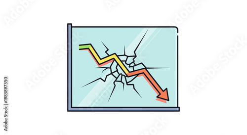 market crash and financial crisis concept showing economic downturn with a business failure graph and stock market decline on a broken screen.