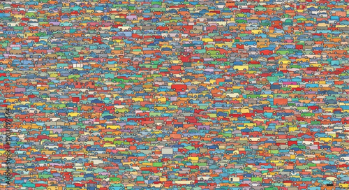 Abstract colorful pattern of tiny figures and shapes.