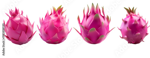 Vibrant Dragon Fruits Isolated on White Background, Showcasing Their Unique Texture and Color