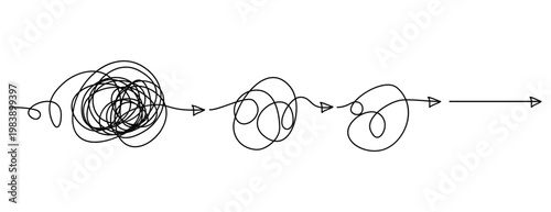 scribble line doodles. the concept of transition from complicated to simple, isolated on white background. vector illustrations
