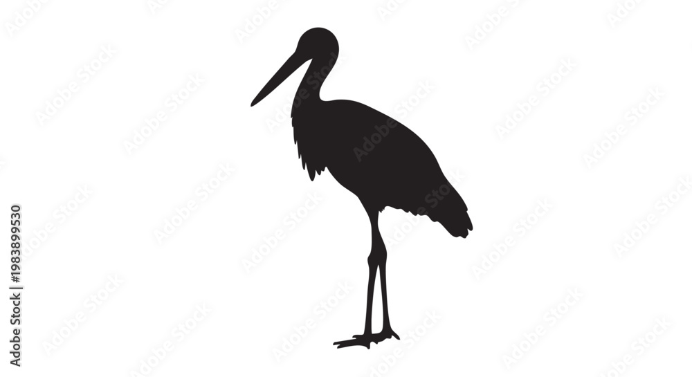 Fototapeta premium Black silhouette of a heron in minimalist style with dark color and simple texture for wildlife illustration