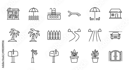 Collection of outdoor and summer related icons