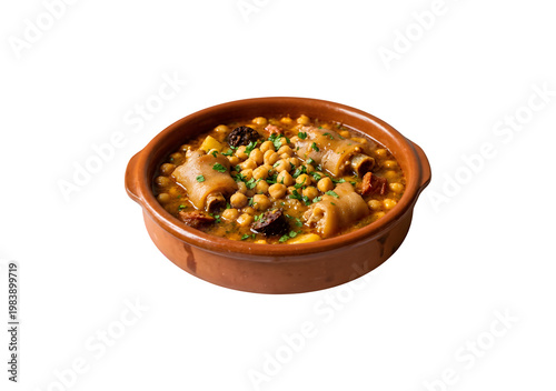 Chickpeas stewed with pig's feet. A classic dish from northern Spain.