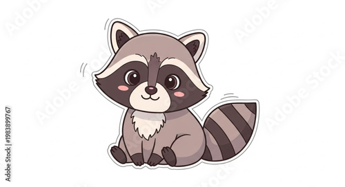 Cute Cartoon Raccoon Sitting Adorable Animal Illustration.