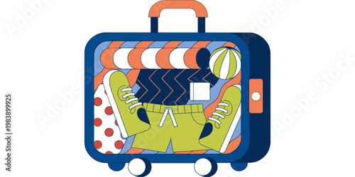 Suitcase vintage travel with stickers and stamps, representing globetrotting and adventure journeys.