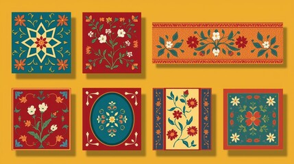A collection of colorful decorative tiles featuring intricate floral and geometric patterns design