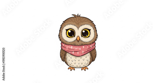 Cute cartoon owl wearing a pink scarf.