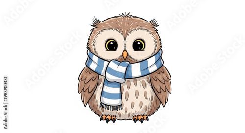 Cute cartoon owl wearing a striped scarf.