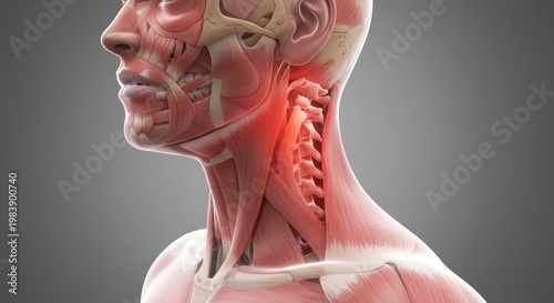 Human anatomy neck muscles exposed.