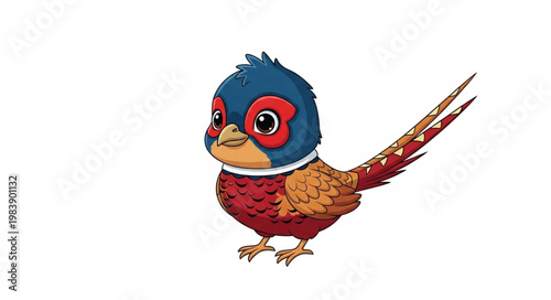 Cute Cartoon Pheasant Bird Illustration.