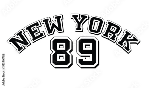 New York 89 Varsity Arched Sports Vector for Athletic Apparel and Streetwear T-shirt Design