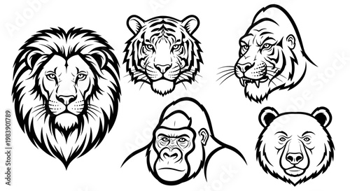 Black and white animal face drawings.