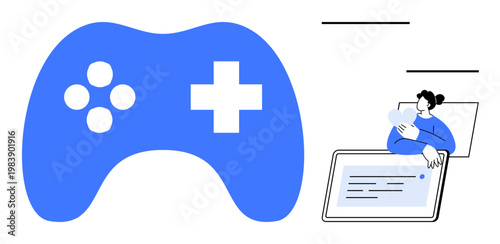 Gaming concept. Gaming controller fun and entertainment, while person engaging with digital content showcases interactive experiences. Gaming in apps, esports, education, VR, teamwork