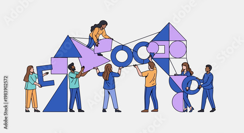 People Building Letter Blocks.