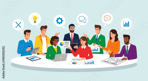 Diverse team in business meeting.