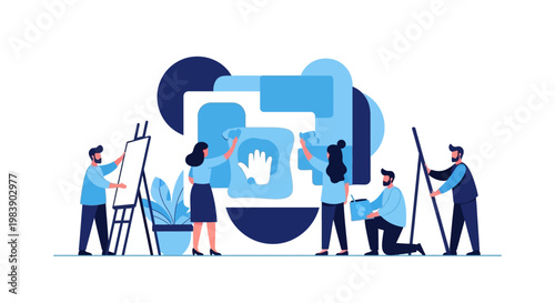 People Working on Large Graphic.