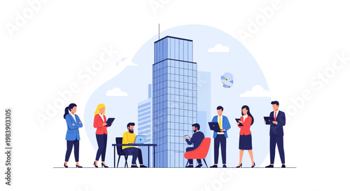 Business people in office building.