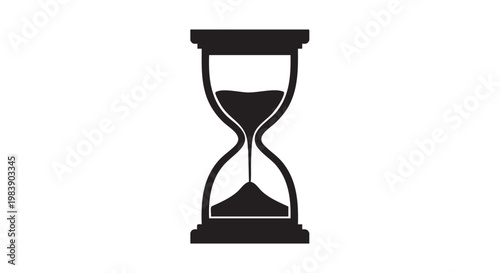 Hourglass in black silhouette on white background for time management