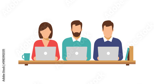 People working on laptops together.