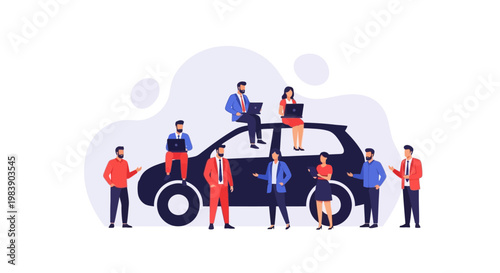 People standing around a car.
