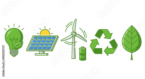 Eco friendly icons for green energy.