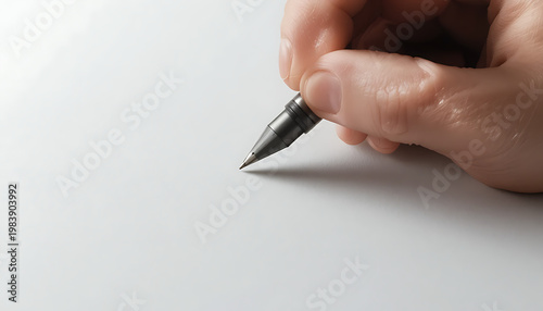 hand with fountain pen white background 