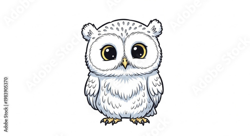 Cute Cartoon Snowy Owl Illustration.