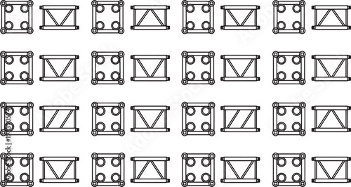 Geometric pattern, a series of precisely aligned structures, repeating a pattern that evokes order and precision. The monochrome palette of this technical study is crisp and professional.