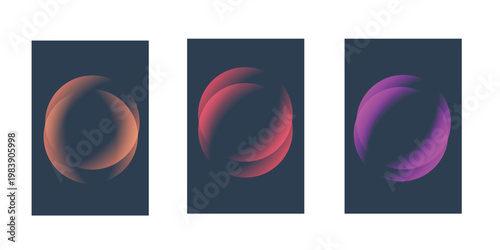 Collection of minimal abstract circular gradient rings with soft glow and layered effects on dark backdrop. Ideal for contemporary design, tech visuals, and creative layouts