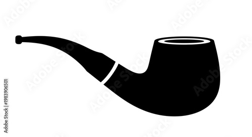 A simple black silhouette of a curved smoking pipe