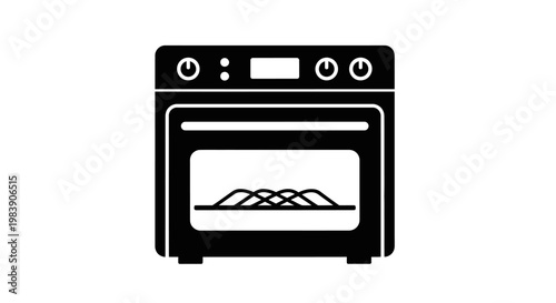A black silhouette of a modern oven with food inside silhouette