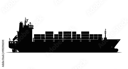 Large cargo ship at sea detailed black form striking silhouette