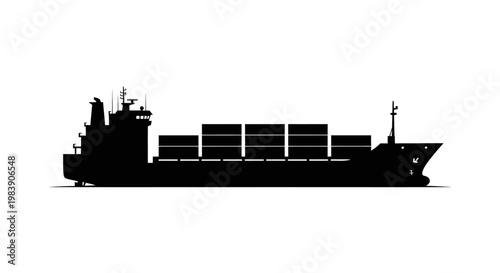 Cargo ship at sea a striking black form detailed silhouette