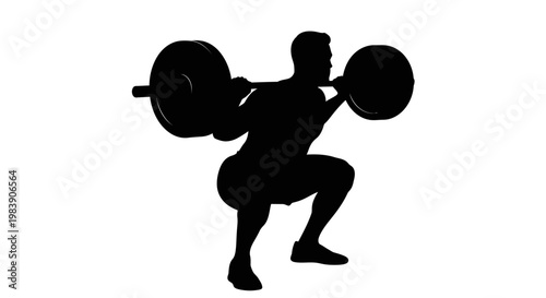 Weightlifter performing a barbell squat exercise in black silhouette