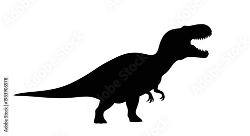A striking black silhouette of a roaring tyrannosaurus rex silhouette