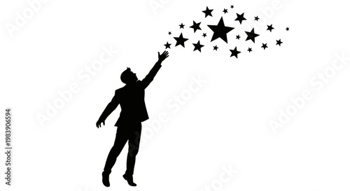 A person reaching for stars in a dark hopeful silhouette