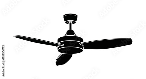 Black ceiling fan with four blades presented as a silhouette