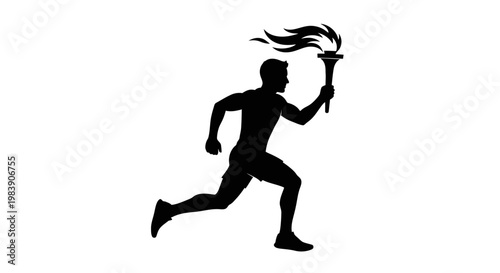 A runner fiercely carries a torch forward in dynamic silhouette