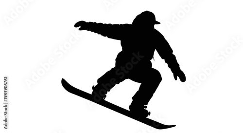 Snowboarder mid air performing a trick a striking black silhouette