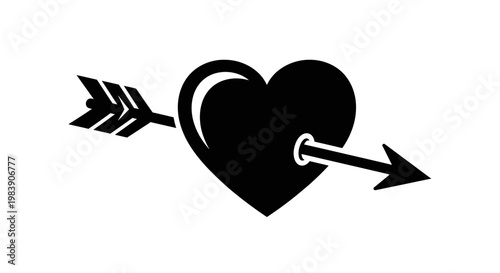 A black heart pierced by an arrow a symbol of love silhouette