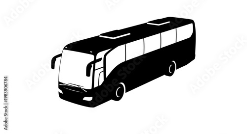 A stark black silhouette of a modern passenger bus on white