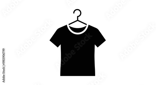 Simple black t shirt hanging on a hanger minimalist silhouette