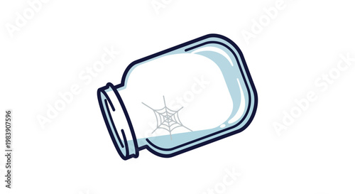 empty glass jar with spider web inside symbolizing dusty scarcity and neglect perfect for concepts of poverty or forgotten items.