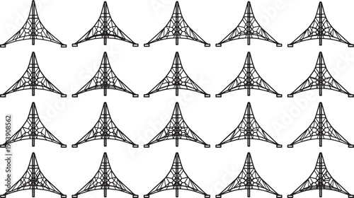 A repetitive pattern of modern architectural structures forming an abstract grid, showcasing structural design and engineering principles. 